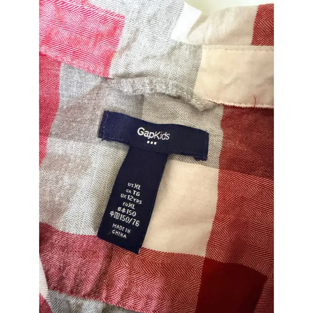 Gap Kids Boys' Plaid Button-Front Shirt - Red & Gray, Size XL (12)